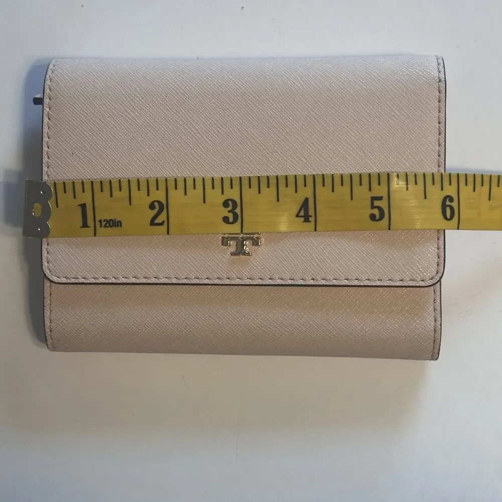 Tory Burch Robinson Saffiano Leather Trifold Wallet Apricot Peach